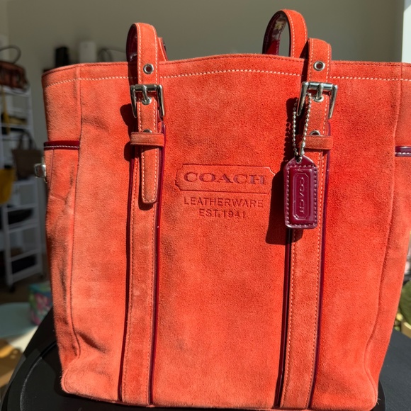 Rare Coach Red/Orange Suede Gallery Tote Bag Style 9784 - Picture 1 of 9